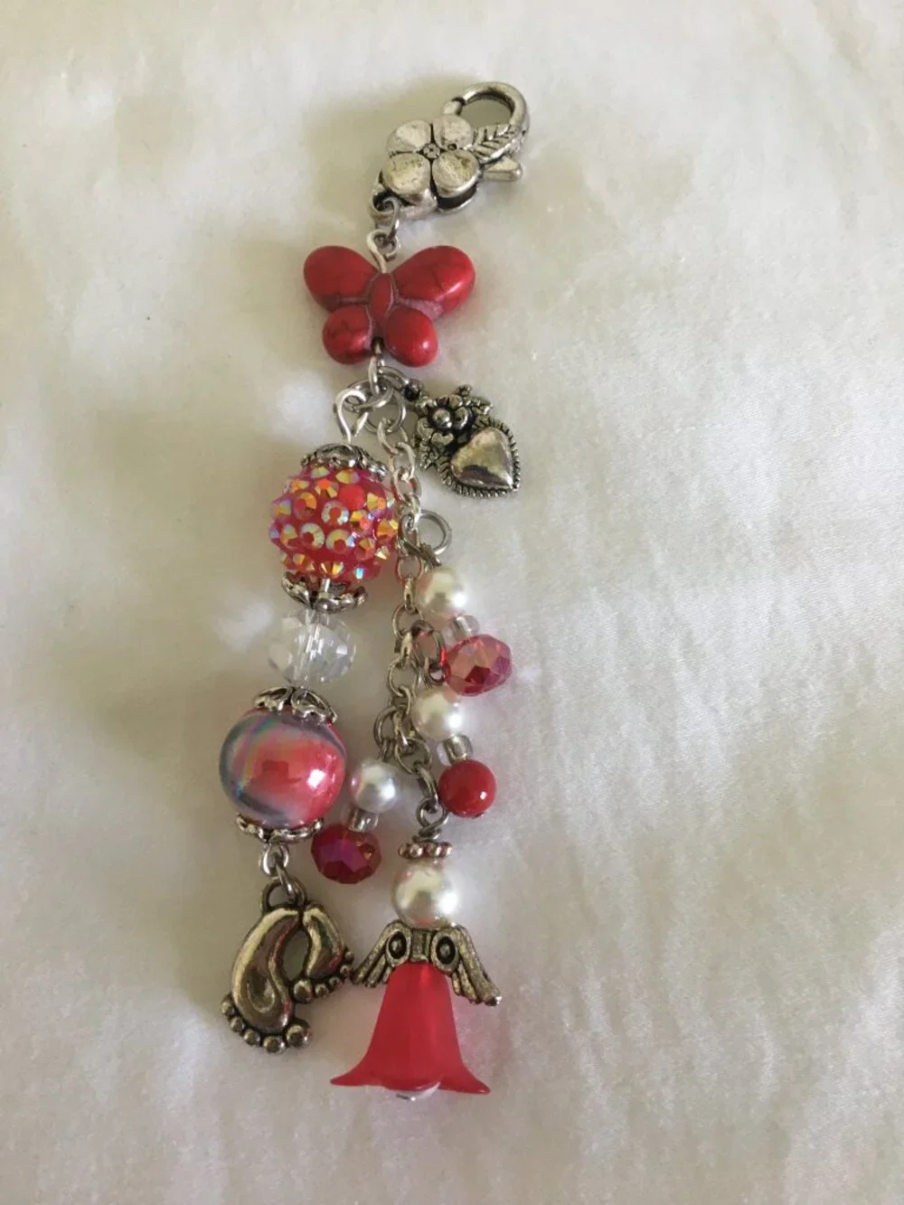Hand Beaded Angel & Footprint Bag Charm • Personalized New Mom Gift